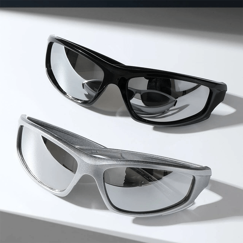 2pcs Wrap Around Sports Fashion Glasses For Women Men Y2K Mirrored Outdoor Sun Shades For Driving Hiking Travel