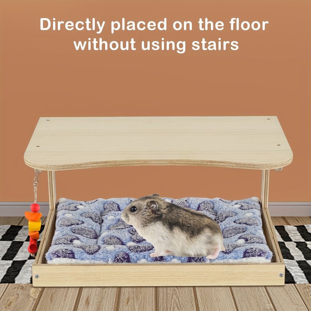 Guinea Pig Hideout, Natural Wooden Castle Small Animal Houses Habitats for Hamster Chinchilla Rat Guinea Pig Bed with Chew Toys Stairs Mat Little Pets Hut Playing Sleeping Hiding