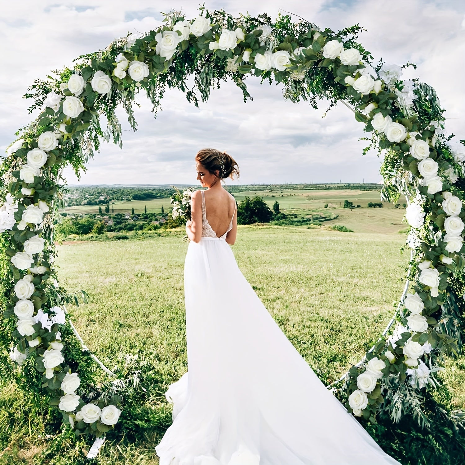 1pc, 78.7inch Luxurious Artificial Floral Garland - Garlands with White Rose, Silk Flowers, Fake Vines, Hanging Decor for Wedding Arch, Garden Background, Engagement Ceremony, Reception, Party, and Home Decor