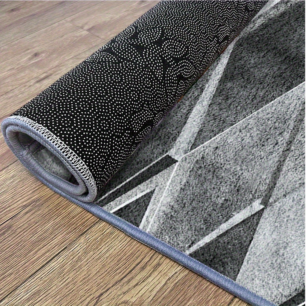 Modern Geometric Diamond Pattern Mat, Soft Non-Slip Machine Washable, Perfect for Bedroom Living Room Office and Game Room Decor, Ideal for Christmas Halloween Easter Thanksgiving and More, in Silvery Gray and Black, Rugs for