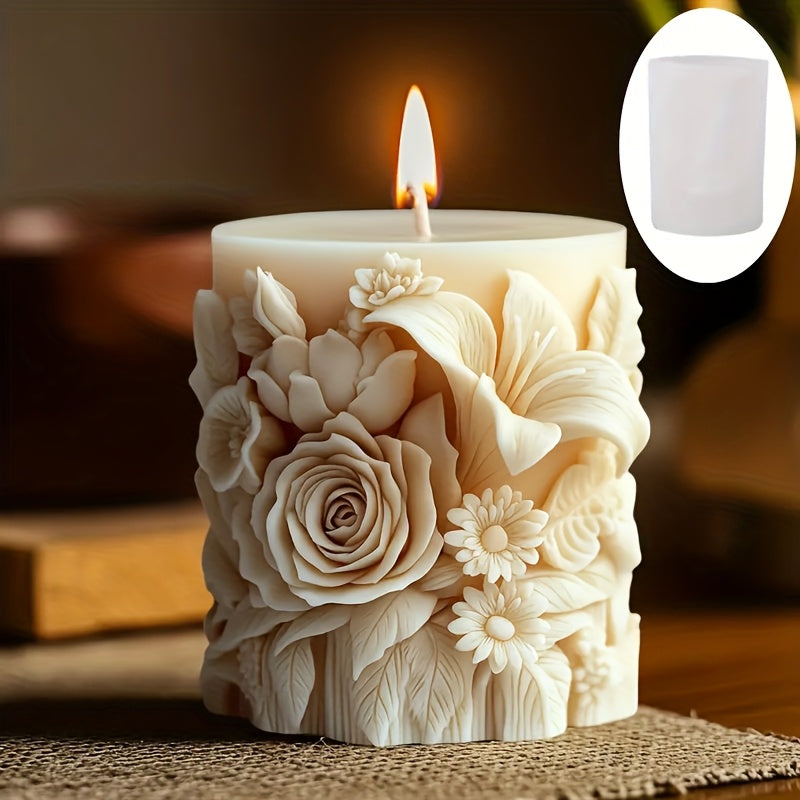 Silicone Candle Molds with Rose And Lily Designs - Perfect for DIY Scented Candles, Handmade Soaps, And Home Decor Crafts | Artistic Intricate Patterns