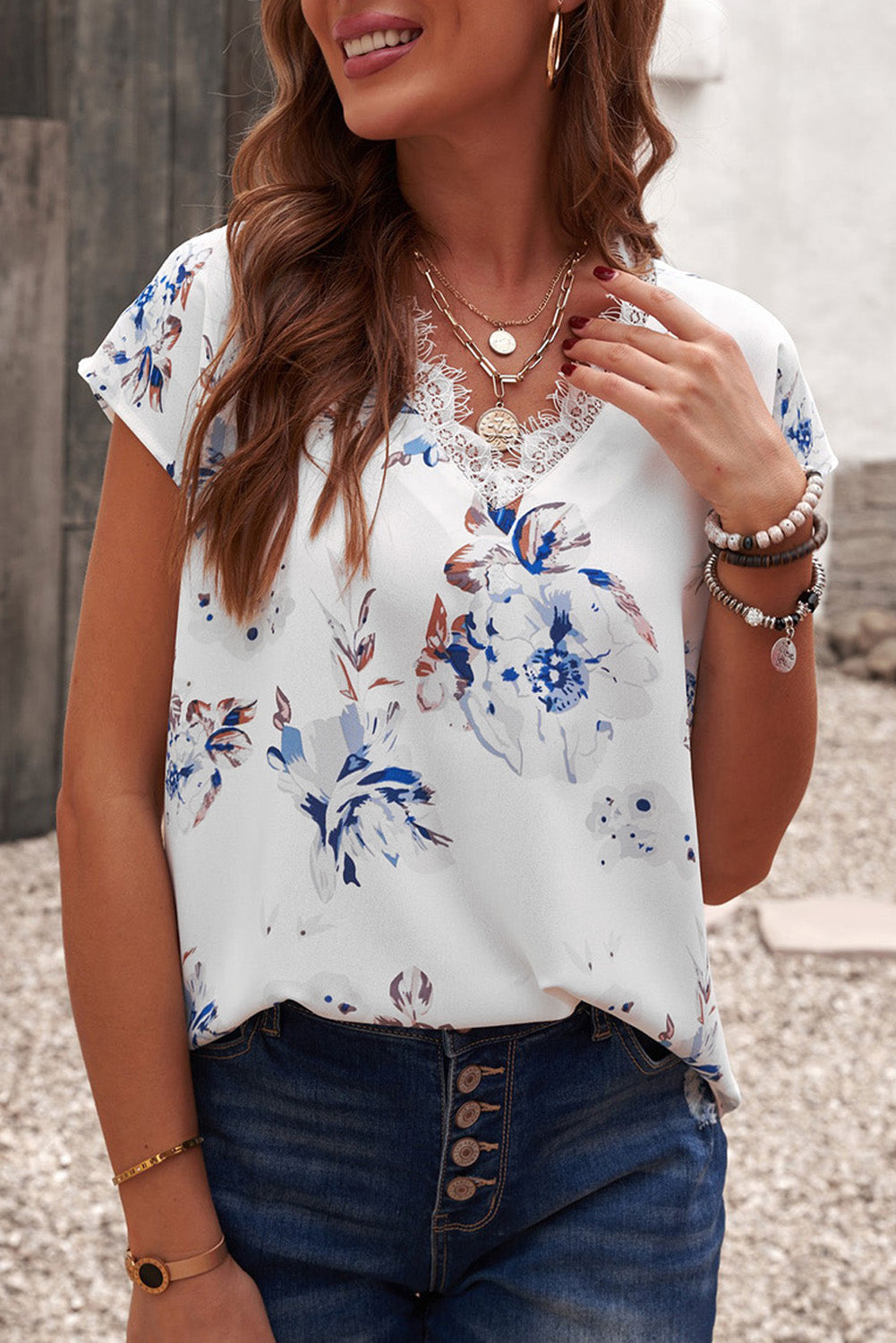 White Floral Lace Top FB