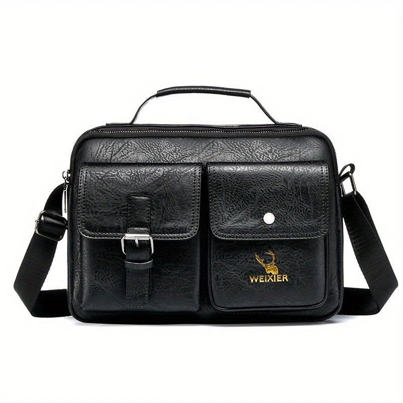 WEIXIER Men's Business Crossbody Bag with Adjustable Strap, Golden-Tone Hardware
