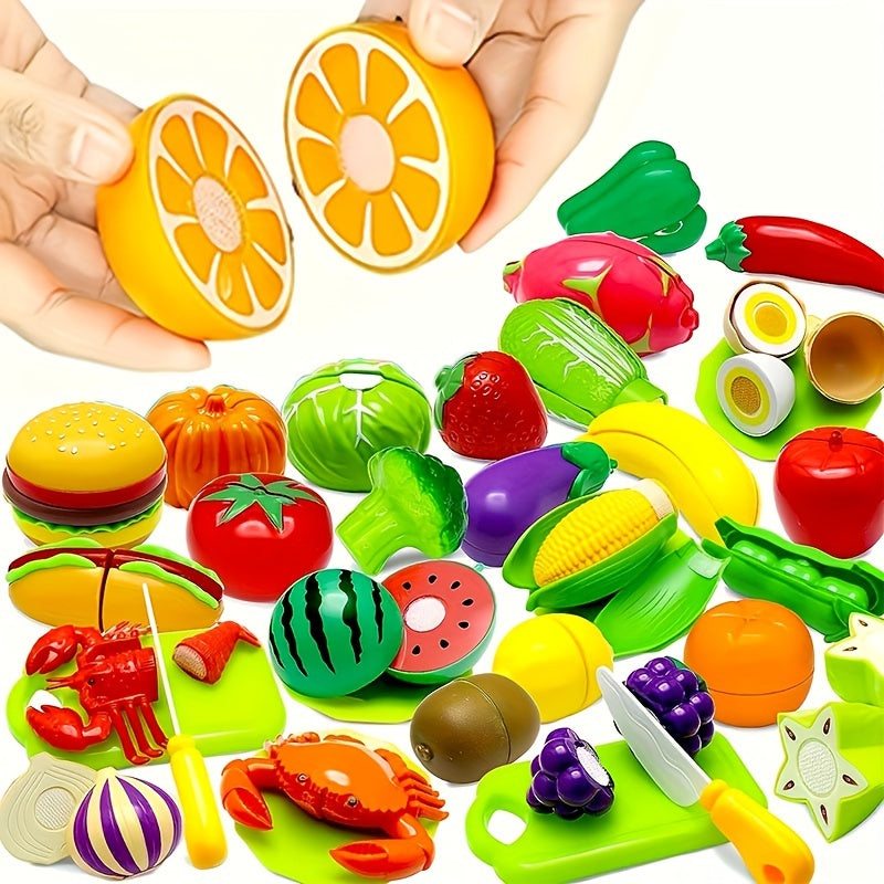 Educational Kitchen Playset for Youngsters - Plastic Fruit and Vegetable Cutting Toys, Simulation Food Set for Boys and Girls, Multicolor ABS Material, Perfect for Winter, New Year