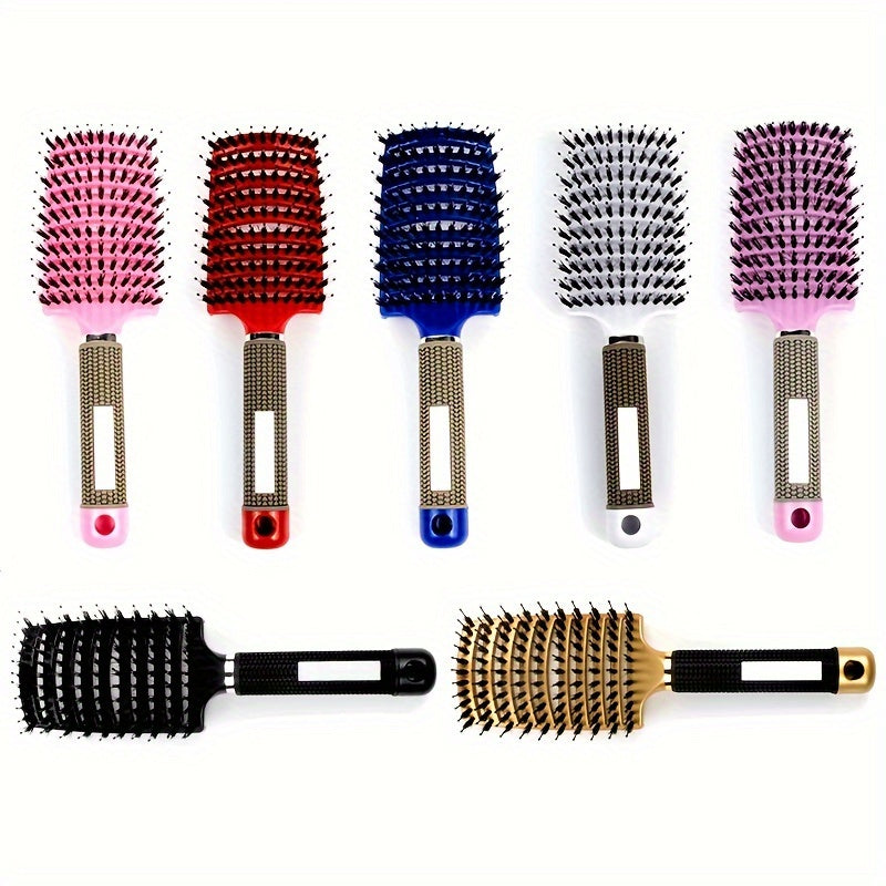 2pcs/Set Hair Brush And Cleaning Brush Set, Bristle&Nylon Detangle Curved Vented Hair Brush, Scalp Massage Hair Comb, Hairdressing Styling Tools