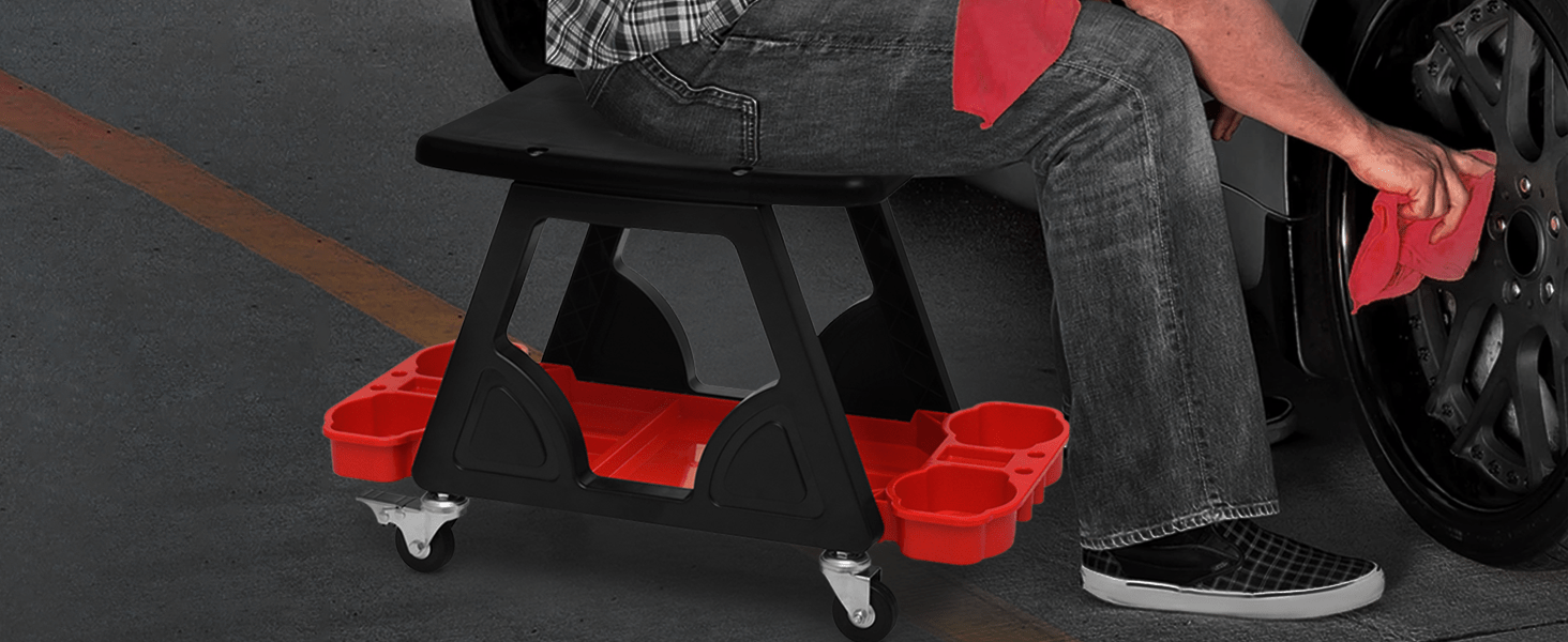 Mechanics Stool with Wheels, Roller Creeper Seat with Tools Storage Tray, Seat Chair for Home Garage DIY Automotive, 300 lbs Capacity