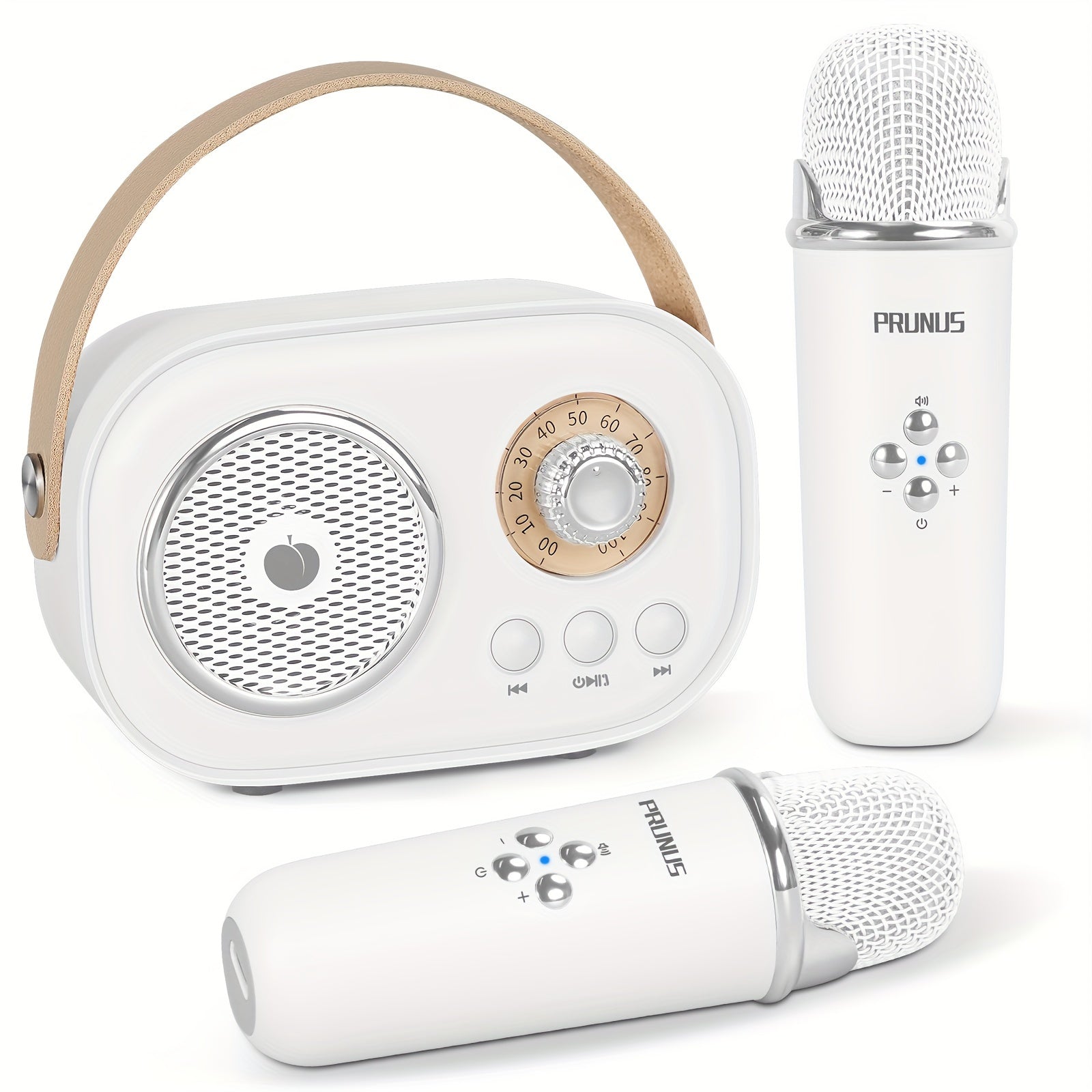 2 Wireless Microphone PRUNUS C20 Mini Karaoke Machine For Kids, Portable Wireless Speaker Retro Speaker Set With Enhanced Bass Stereo Sound For Home Party Birthday Toys For Girls Boys Gifts