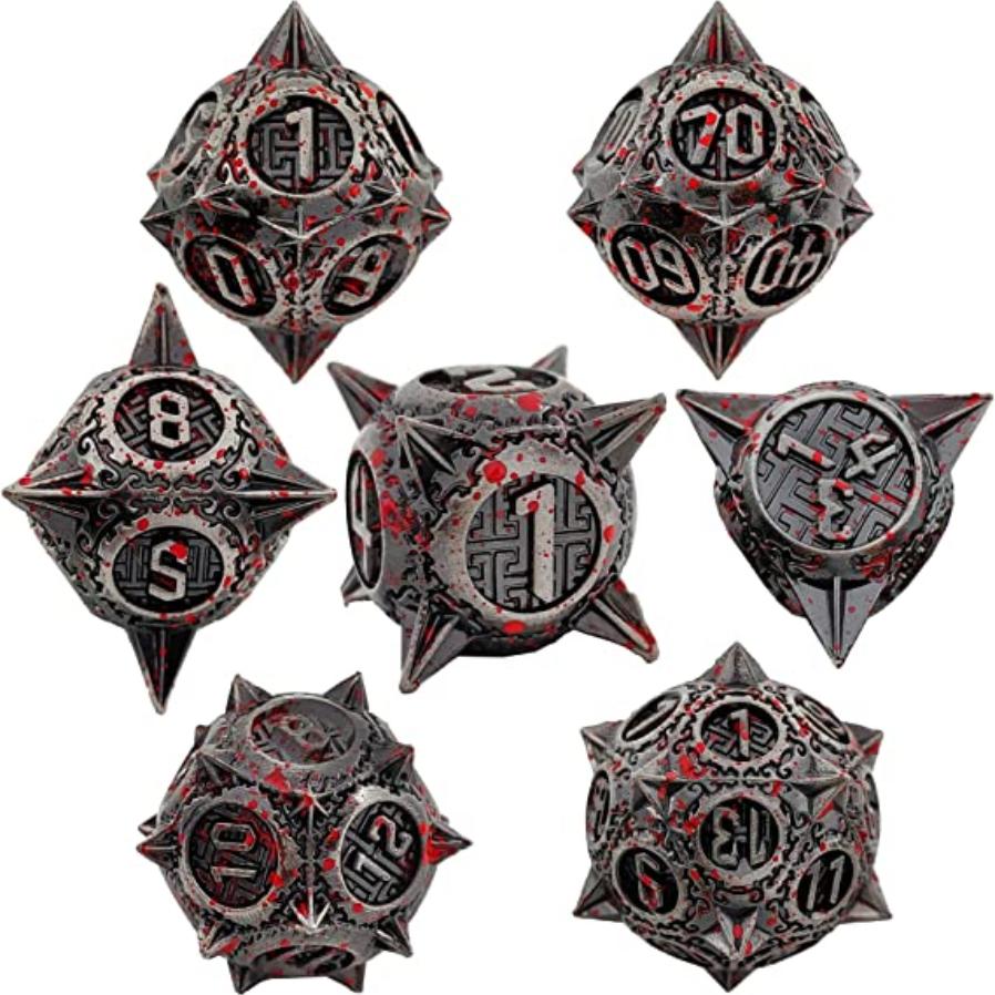 Sharp Metal Meteor Dice Set - Large & Bold Gaming Dice for Dungeons & Dragons - Solid, Weighted, and Aesthetically Pleasing - Complete with D20, D12, D10, D8, D6, D4