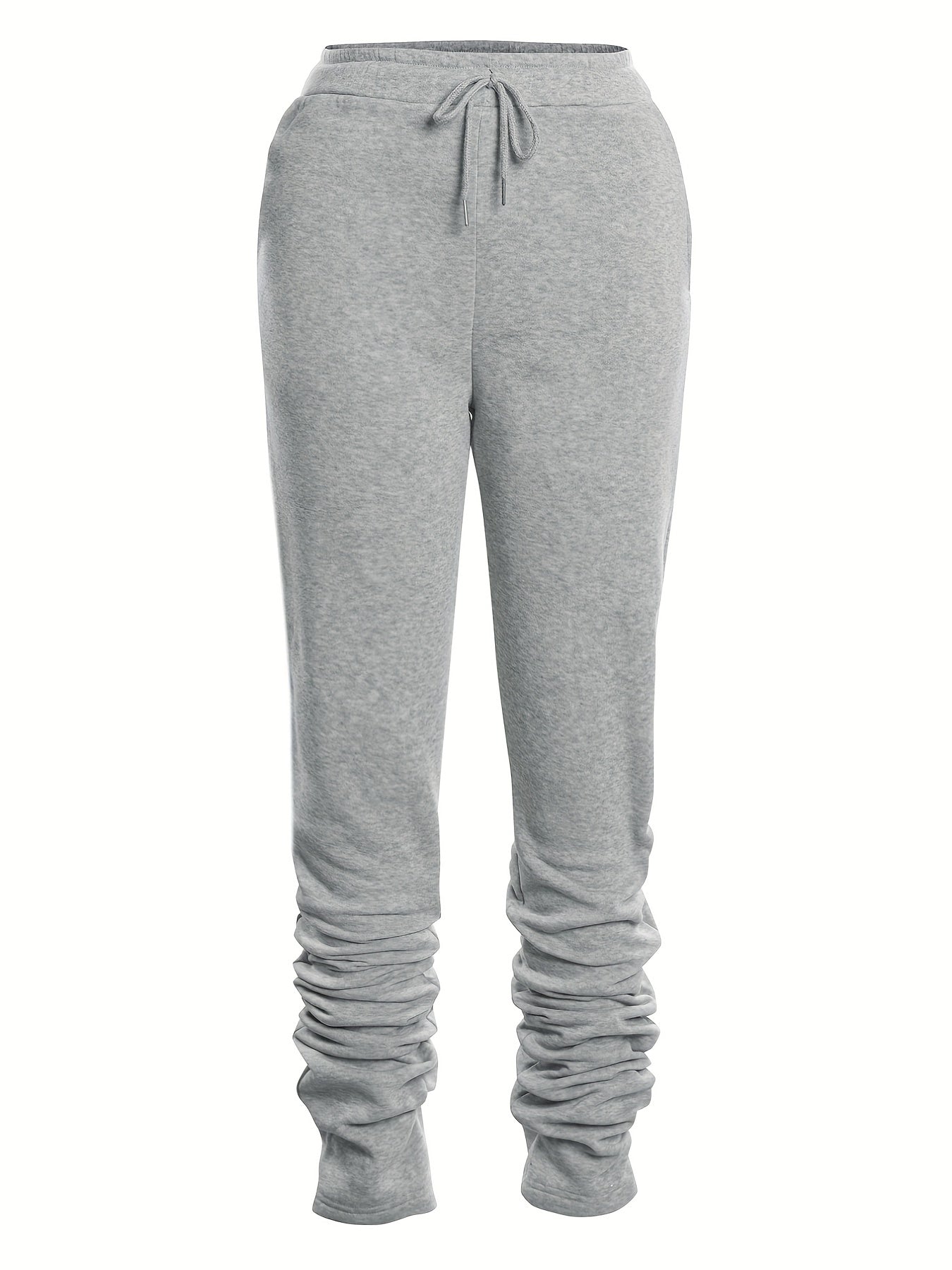 Solid Color Casual Fleece Sports Pants, Drawstring Elastic Winter Warm Jogger Sweatpants, Women's Athleisure