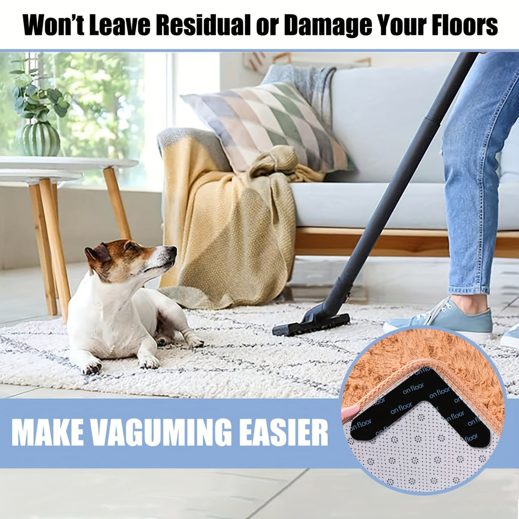 Rug Tape Hardwood Floor No Damage, Reusable Washable Grippers for Rugs, Carpet Tape for Area Rugs, Non-Slip Area Keeps Your Rug in Place and Makes Corners Flat for Corners