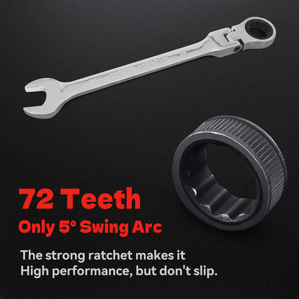8pcs Ratchet Wrench Set | 72 Teeth 180° Flexible Head | CR-V Chrome Vanadium Steel Rust-Resistant and Durable | Includes Drawstring Bag for Storage | Suitable for Automotive/Home DIY Repair
