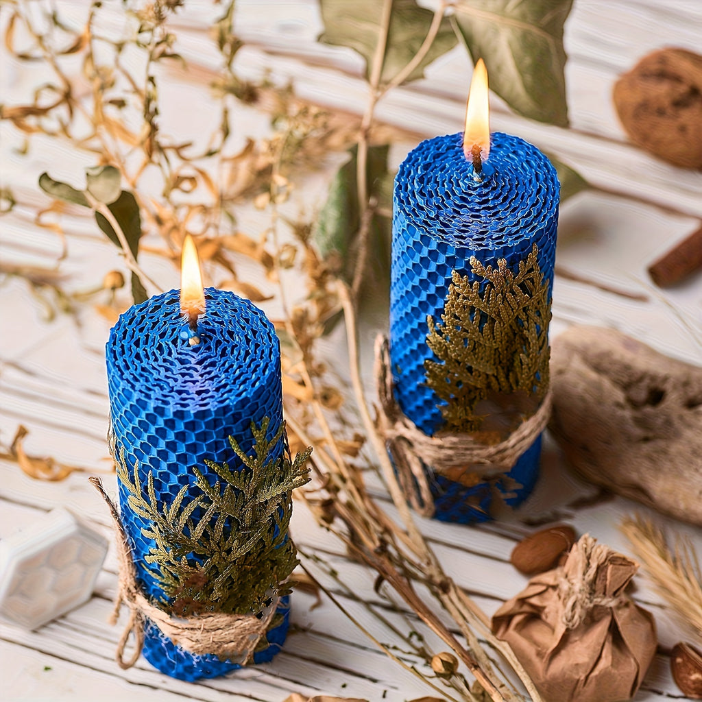 4pcs 100% Beeswax Candles Gift Box Set of 4 Natural Hand Rolled Pillar Candles for Gift And Home Decor,With Honeycomb Texture for Gift And Candle Decor