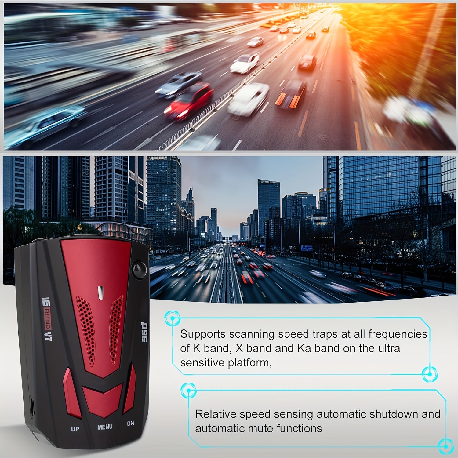 16-Band Advanced Automotive GPS Detector - 360 ° Anti-GPS Camera LiDAR Detector with Voice Alarm, Real-Time Threat Alert, and Enhanced Safety Features for Safe Driving