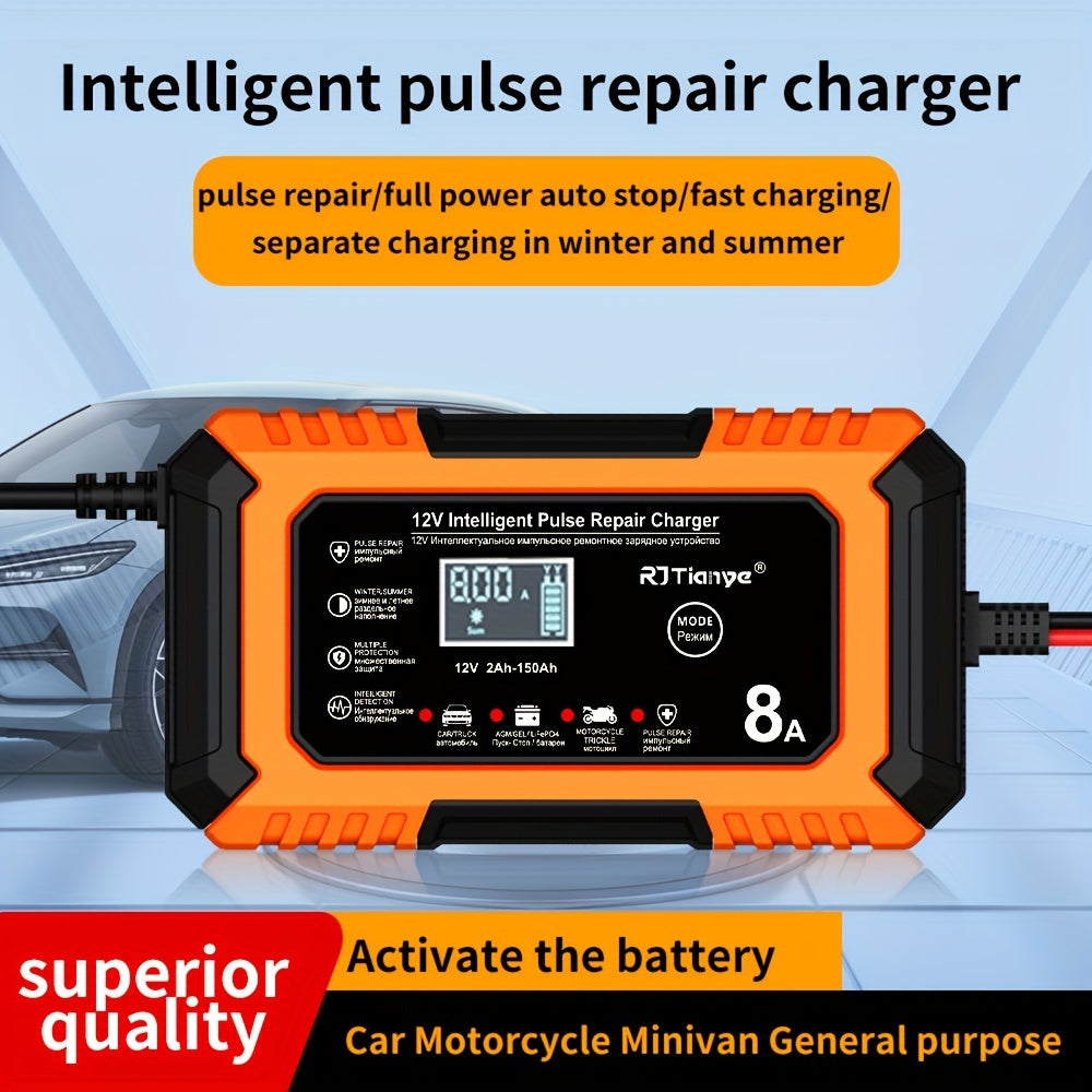 [Smart Car Charger] 12V 8A Smart Trickle Charger, American Plug Car Battery Charger | for Automotive Lead Acid and Lithium Iron Batteries