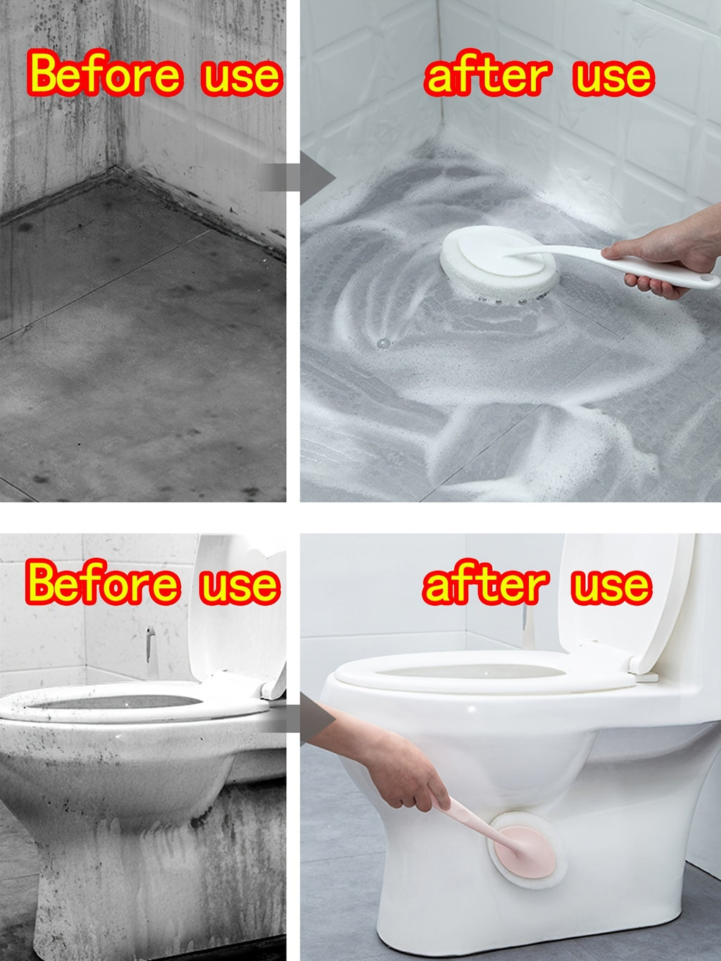 1pc Bathroom Long Handle Sponge Brush, Wall Cleaning Brush, Bathtub Sponge Brush, Floor Tile Brush, Sponge Scrubbing Pad, Dishwashing Sink Brush, Suitable For Cleaning Bathroom Toilet Sink