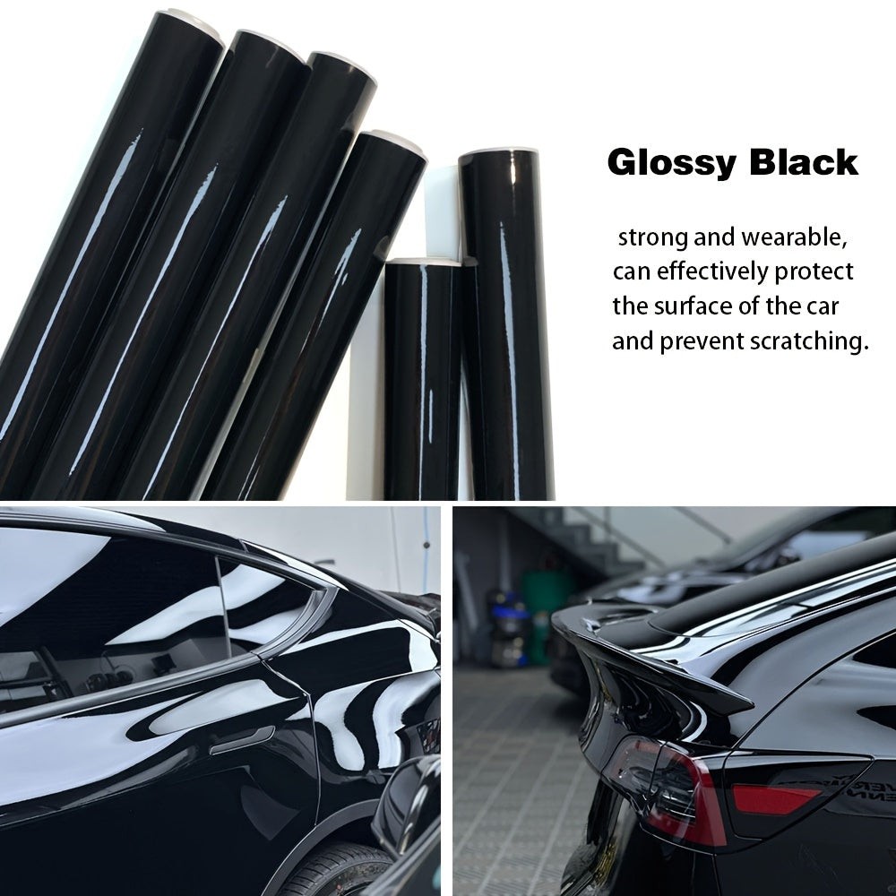 High Gloss Black Vinyl Car Wrap Roll with Free Squeegee, 19.69x78.74 inch PVC Film for Engine Hood & Motorcycle Paint Protection, Scratch-Resistant Automotive Vinyl Wrap for Various Models
