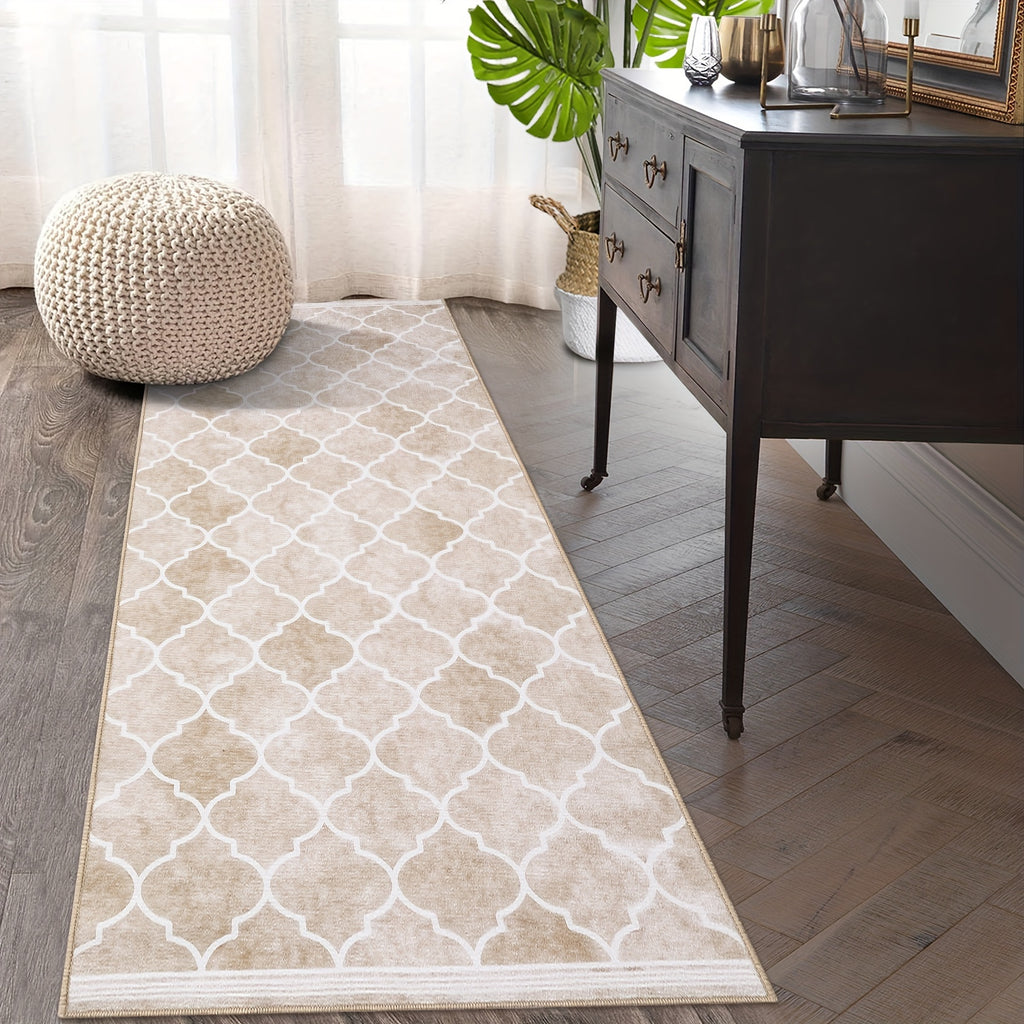 1 pc Area Rug Living Room Carpet Large Moroccan Soft Fluffy Geometric Washable Bedroom Rugs Dining Room Home Office Low Pile Decor Under Kitchen Table, Light Brown