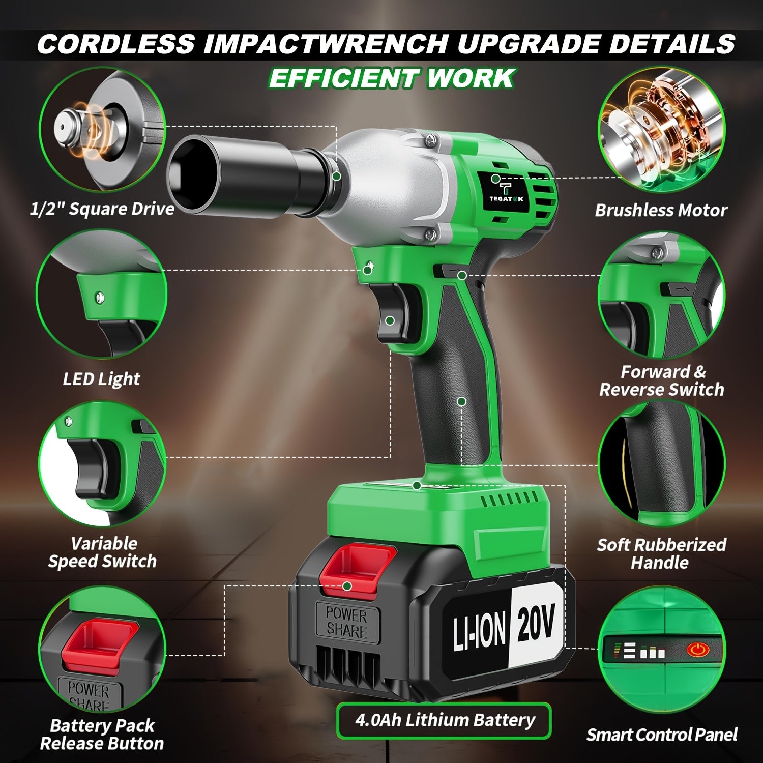20V 4000MAH Cordless Impact Wrench And Drill Set, 3-in-1 Brushless Power