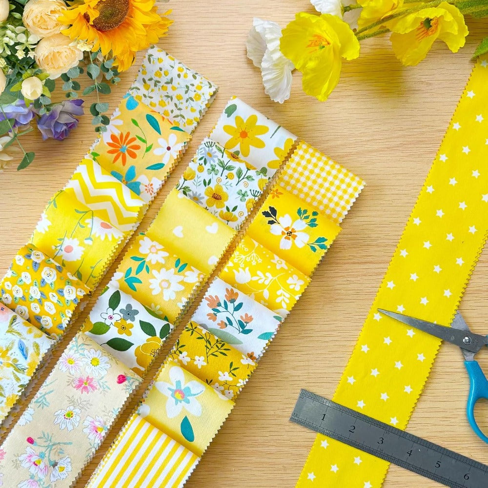 80 pre-cut jelly roll strips, assorted yellow floral print cotton fabric, 2.5 x 19.7 inches, suitable for sewing, jelly roll rugs, and DIY projects