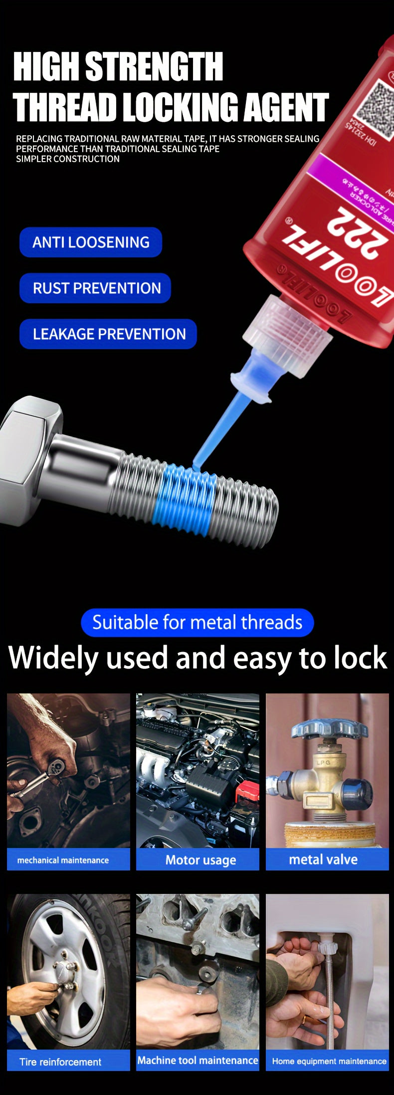 1/3pcs Multifunctional Vitamin Adhesive 222/243 Medium High Strength Screw Glue Medium High Strength Automotive Special Screw Glue Anti-slip Fastening Anaerobic Glue Removable And More