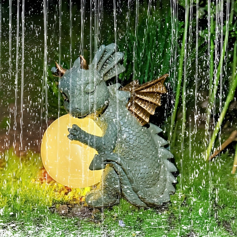 XXOASIS Solar-Powered Dinosaur Holding Light Statue - Whimsical Resin Garden Ornament with Illuminated Feature, Rechargeable via Outdoor Lawn Decoration, Dinosaur Room Decor