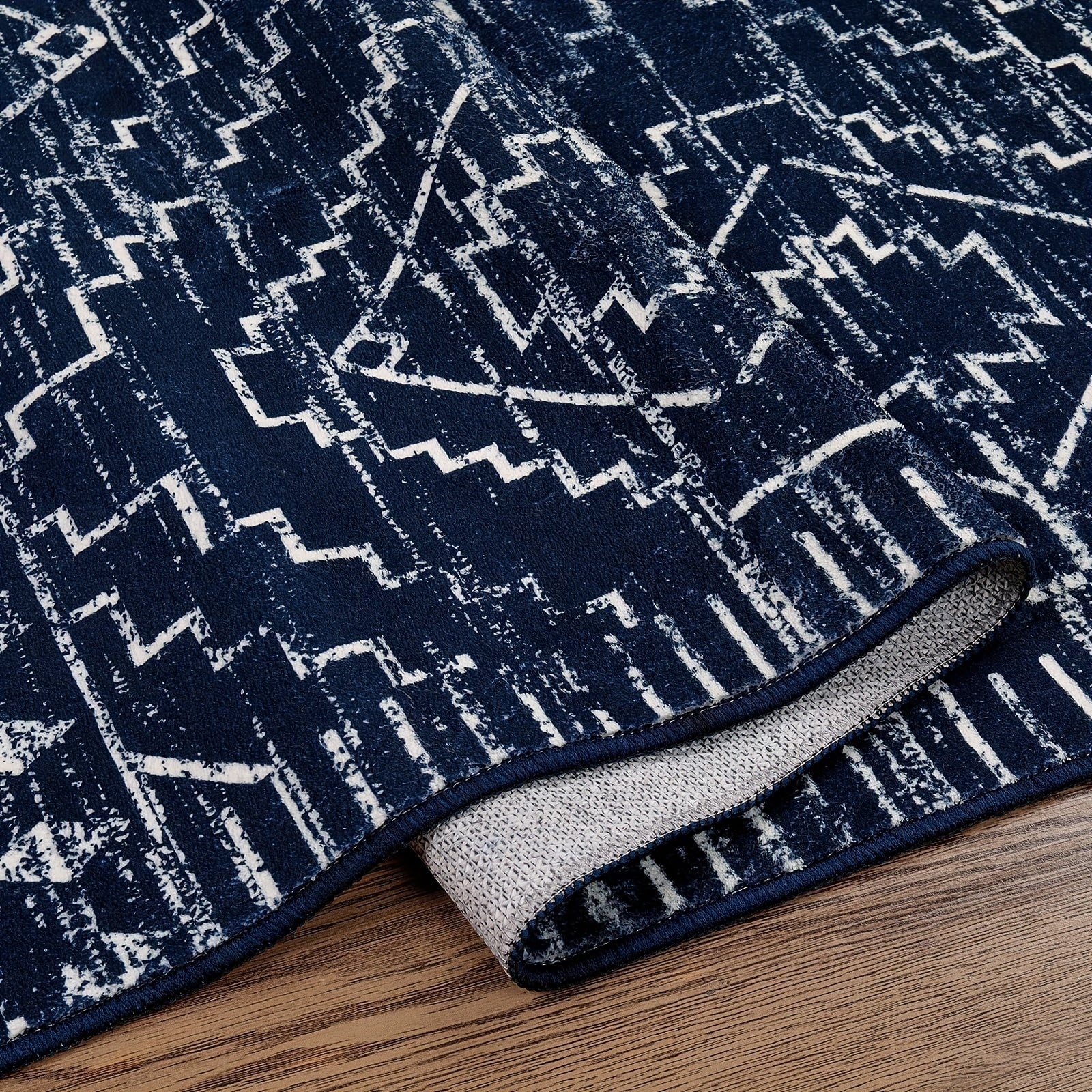Moroccan Blue Geometric Runner Mat – Soft, Washable, Non-Slip Polyester Mat for Kitchen, Hallway, Bedroom, Bathroom & Closet, 2'6"x8', Rustic Entryway Floor Decor, Kitchen Rugs