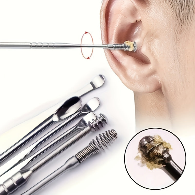 6pcs Spiral Spring Ear Cleaning Kit with Soft & Sturdy Ear Spoon & Probe Tools - Portable Manual Ear Wax Remover Set for Safe Ear Hygiene Care, Travel-Friendly Earwax Removal Tools (No Batteries/Electricity)