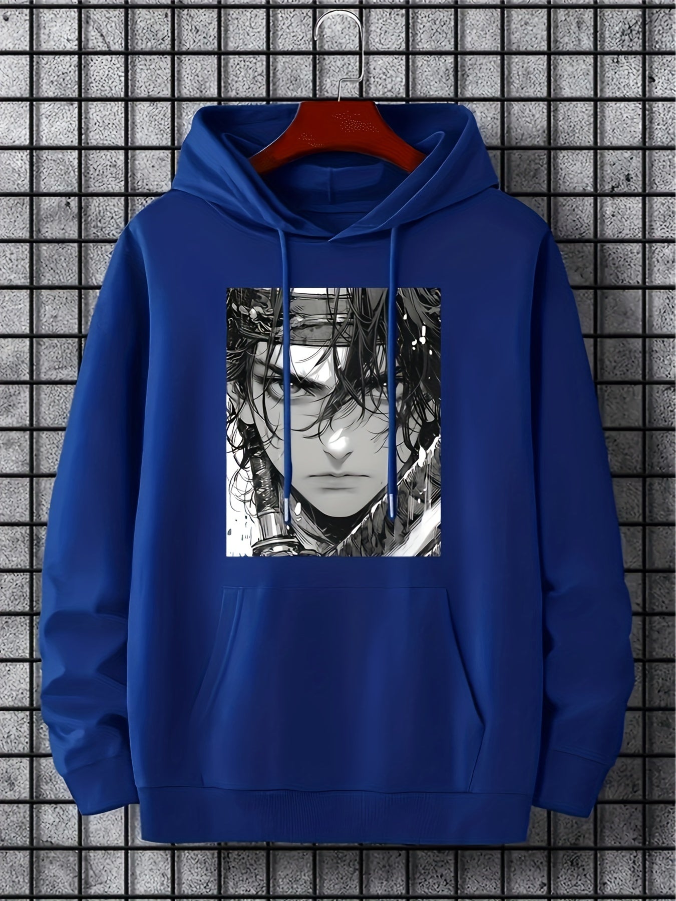 Mens Geometric Pattern Hooded Sweatshirt - Stretchy Pullover with Kangaroo Pocket, Applique Details, and Machine Washable Polyester Fabric - Casual Sports Style for Everyday Wear