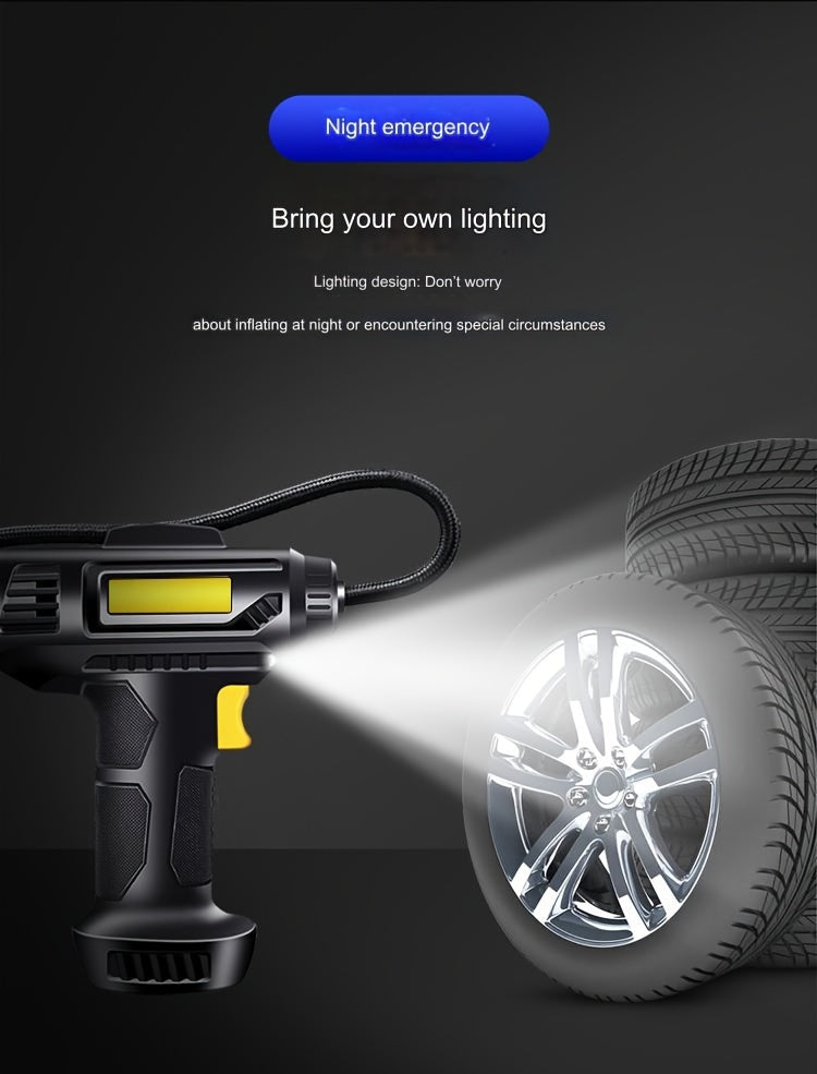 120W multi-function portable automotive air compressor, wired/wireless handheld automotive air pump electric, automotive tire inflator with LED lights
