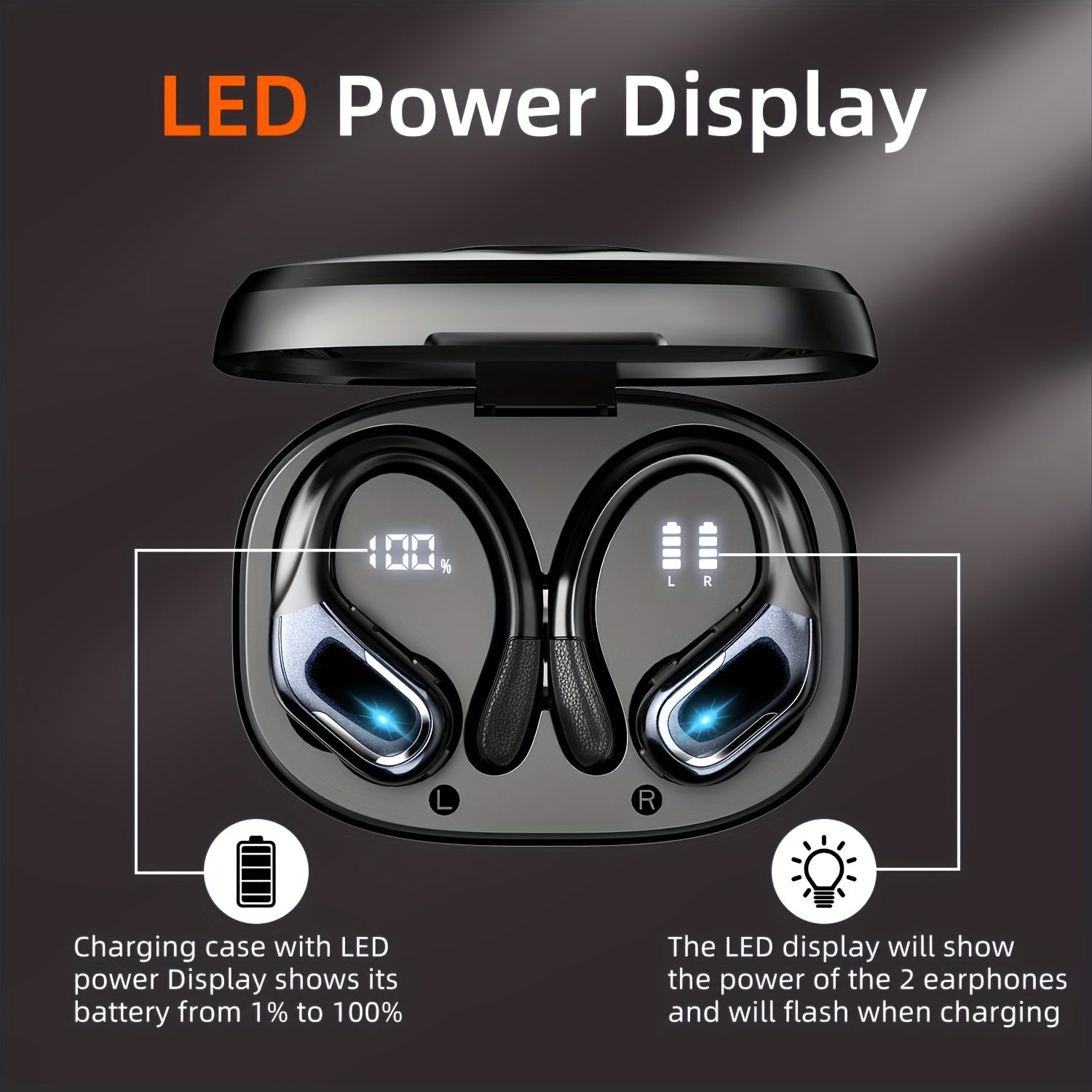 LIFEBEE New Wireless Earbuds for Running Sports, Wireless Earphones with Earhooks Pure Bass Sound, Over Ear Headphones ENC Noise Cancelling with Dual-LED Display, Earphones Built-in Microphone