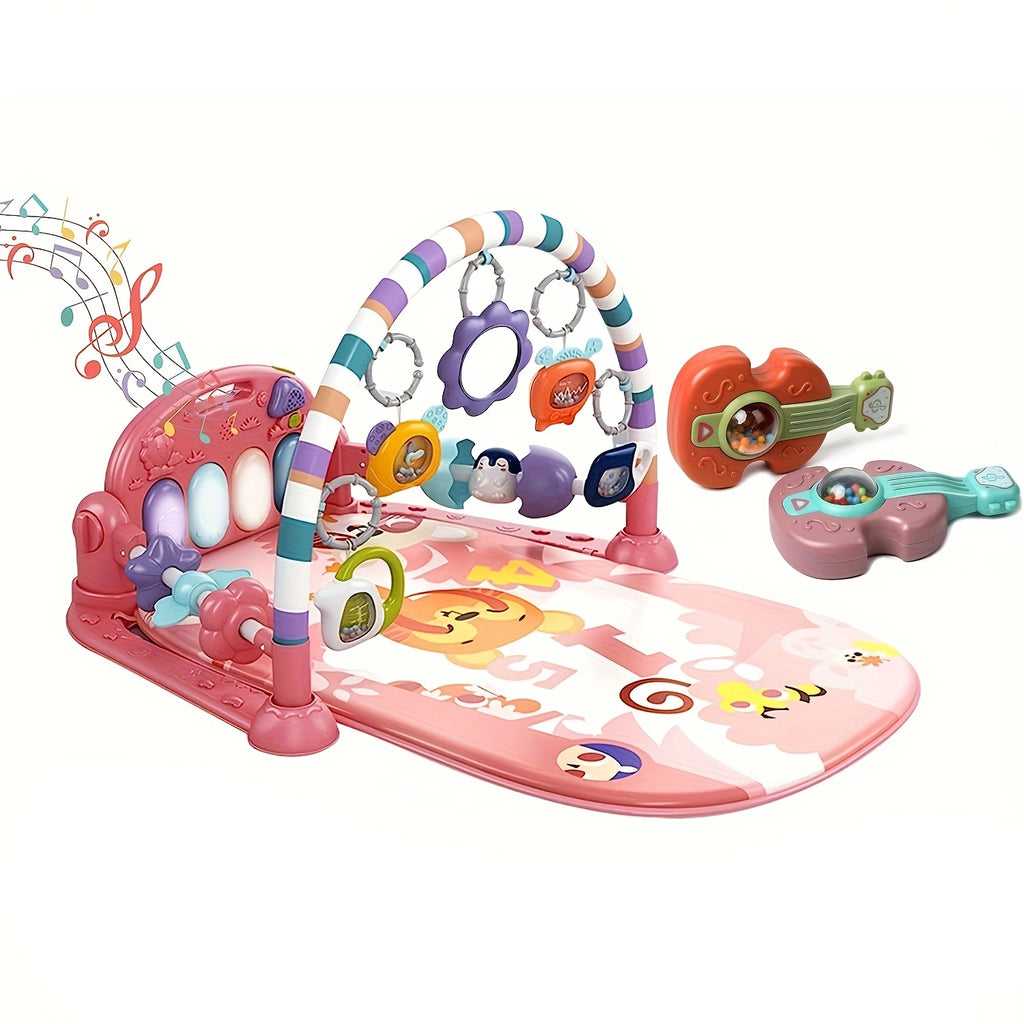 Baby Play Mat Baby Gym, Funny Play Piano Tummy Time Baby Activity Mat With 5 Infant Sensory Baby Toys & 2 Guitar Rattles, Boy & Girl Gifts For Newborn Baby 0 To 3 6 9 12 Months