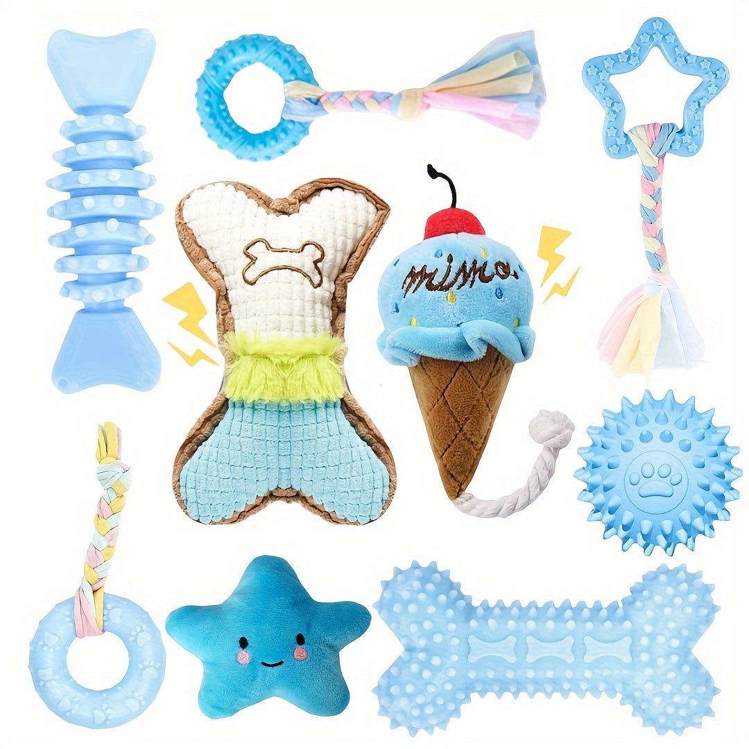 6pcs Puppy Teething Toys for Small Dogs - Cute Soft Rubber Chew Set with Rope, Interactive Bone Toys for Dental Health & Play