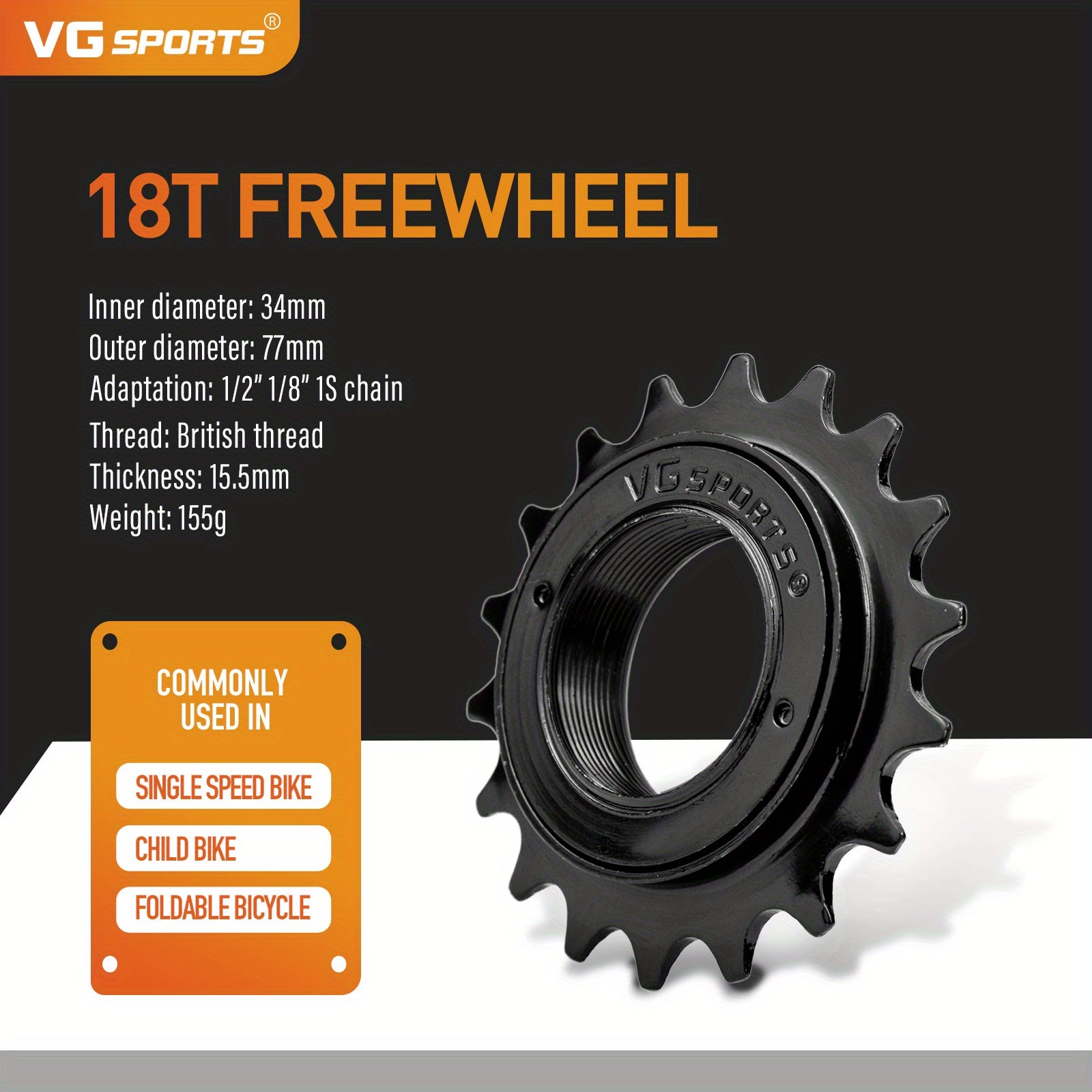 1pc VG Sports 16T/18T/20T/22T/24T 34MM Bicycle Flywheel Single Speed Bicycle Flywheel Sprocket 1 Speed Gear For BMX Flywheel Sprocket Gear Bike Accessories
