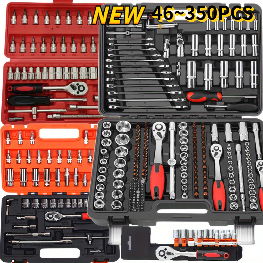 Automotive repair socket wrench kit, ratchet kit, mechanical tool kit, automotive repair and household drill bit socket, metric, 1/ 4 inch drive, 46 pieces