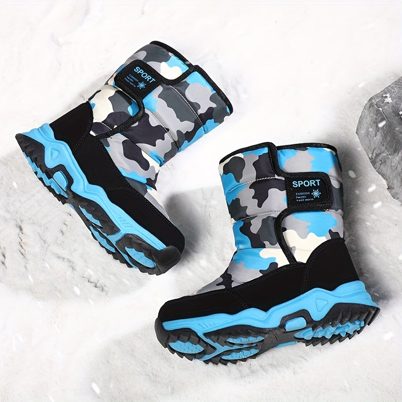 [Boys' Winter Snow Boots] Winter Boys' Camouflage Snow Boots | High-Top Long-Lined Warm Casual Sports Boots with Cushioned EVA Insole and Durable Rubber Sole for Youngsters Outdoor Activities