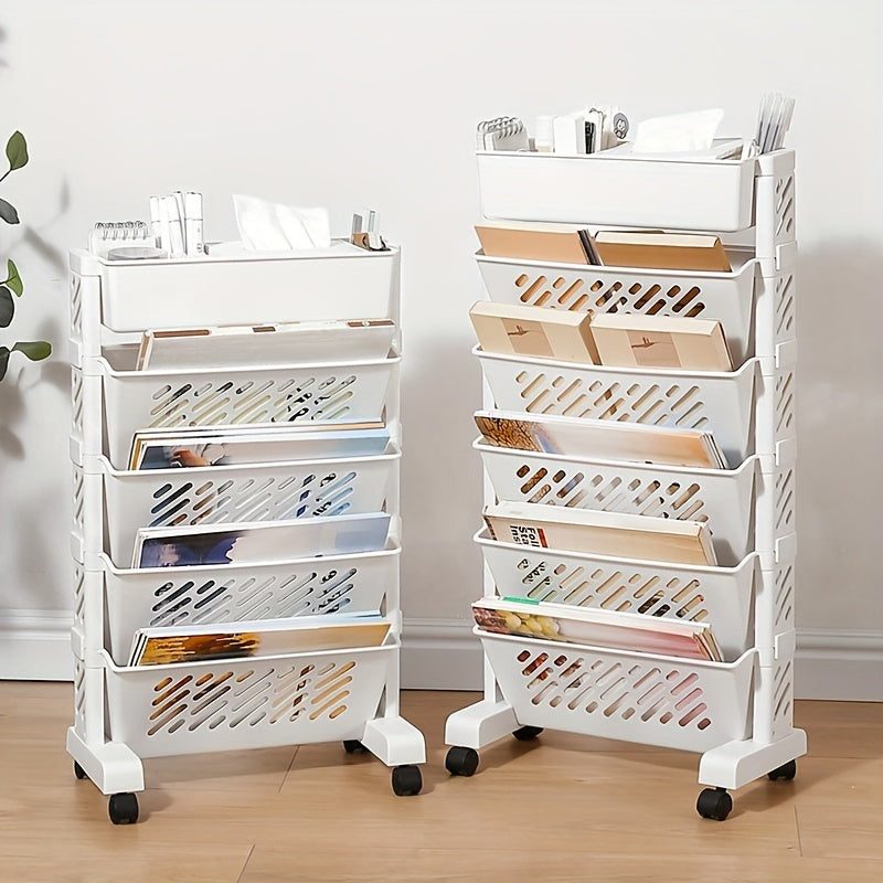 1pc Five-Level Movable Bookshelf, Desk Side Shelf, Floor Cart with Pen Holder for Office Study Supplies Storage and Document Storage