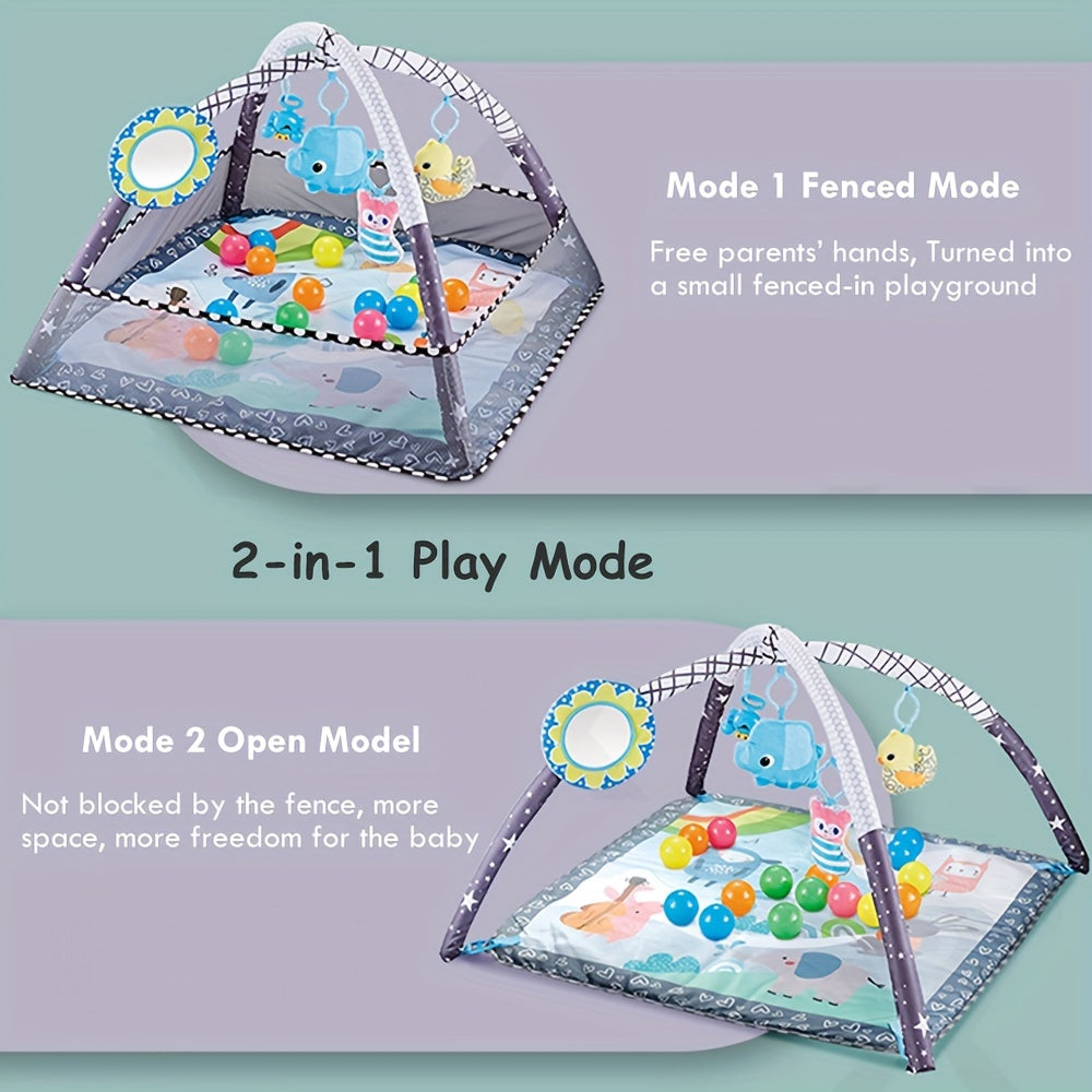 Youngsters Play Gym & Activity Mat Set - 5 Detachable Toys, 20 Ocean Balls, Tummy Time for Motor Skills & Sensory Development - Perfect Youngsters Gift, Soft Polyester, Gray