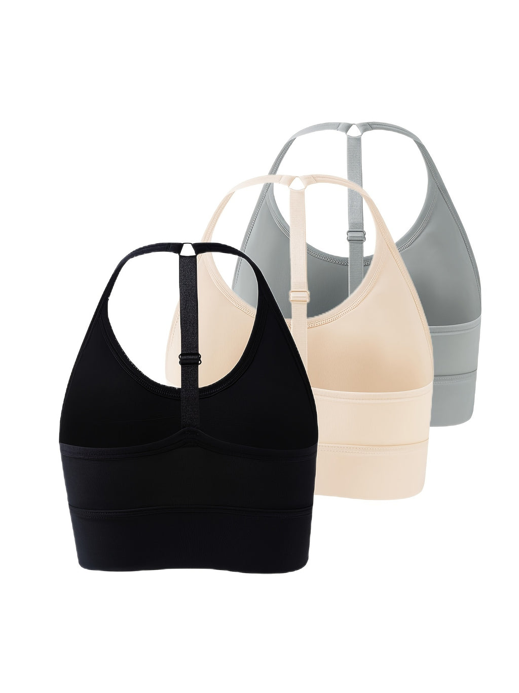 3pcs Seamless Halter Sports Bras, Comfy & Breathable Sporty Fitness Bra, Women's Lingerie & Underwear
