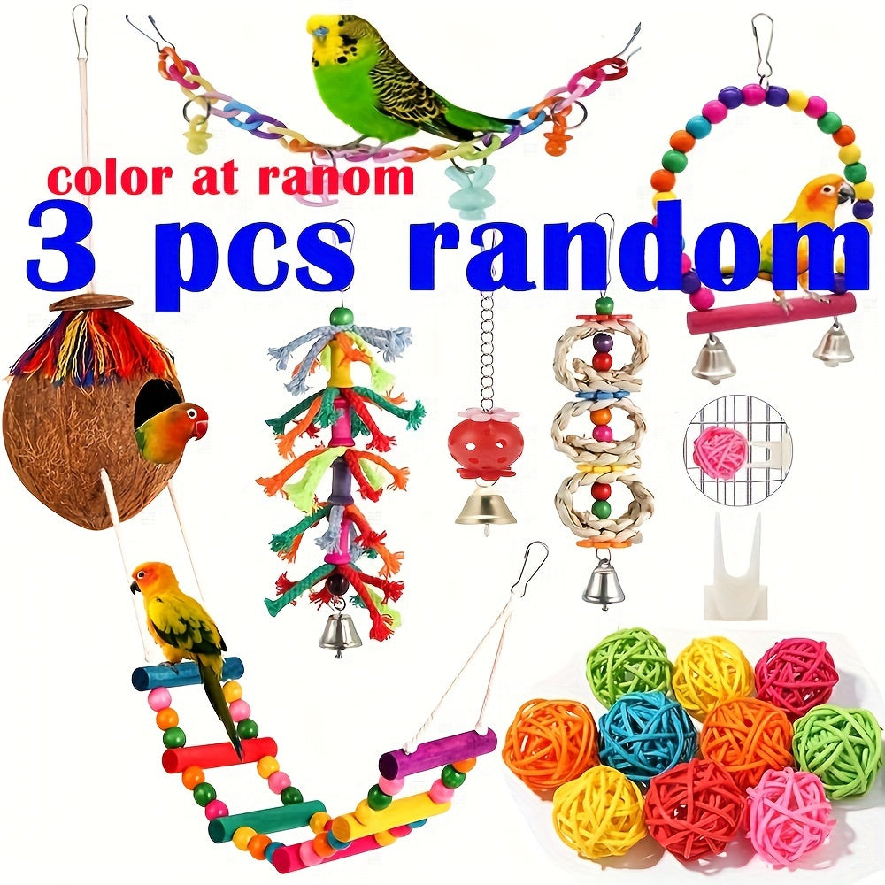 1/3/5pcs Random Bird Toys Bird Parakeet Swing Chewing Hanging Toys Climbing Ladder Coconut Bird Cage Toys Suitable for Cockatiels, Conures, Finches, Budgie, Love Birds