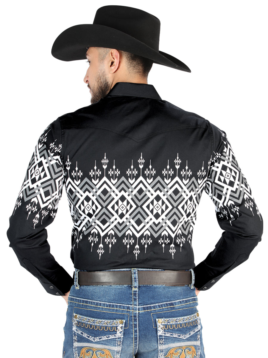 Men’s Long Sleeve Snap Button Western Shirt - Black 44451
