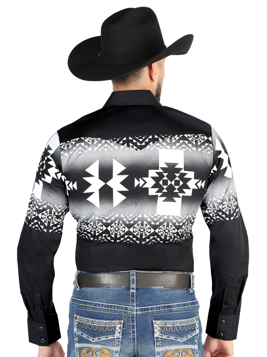 Men’s Long Sleeve Western Snap Button Shirt  - Black 44485
