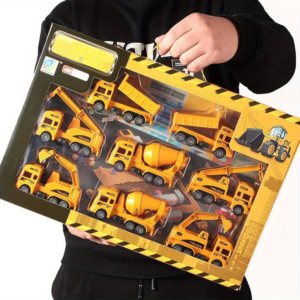 8pcs Inertia Pull-back Excavator Combination - Perfect Christmas & Holiday Gifts for Kids -  Construction Vehicles Toys -  Suitable for Ages 3+ - Ideal Gift for Boys & Girls
