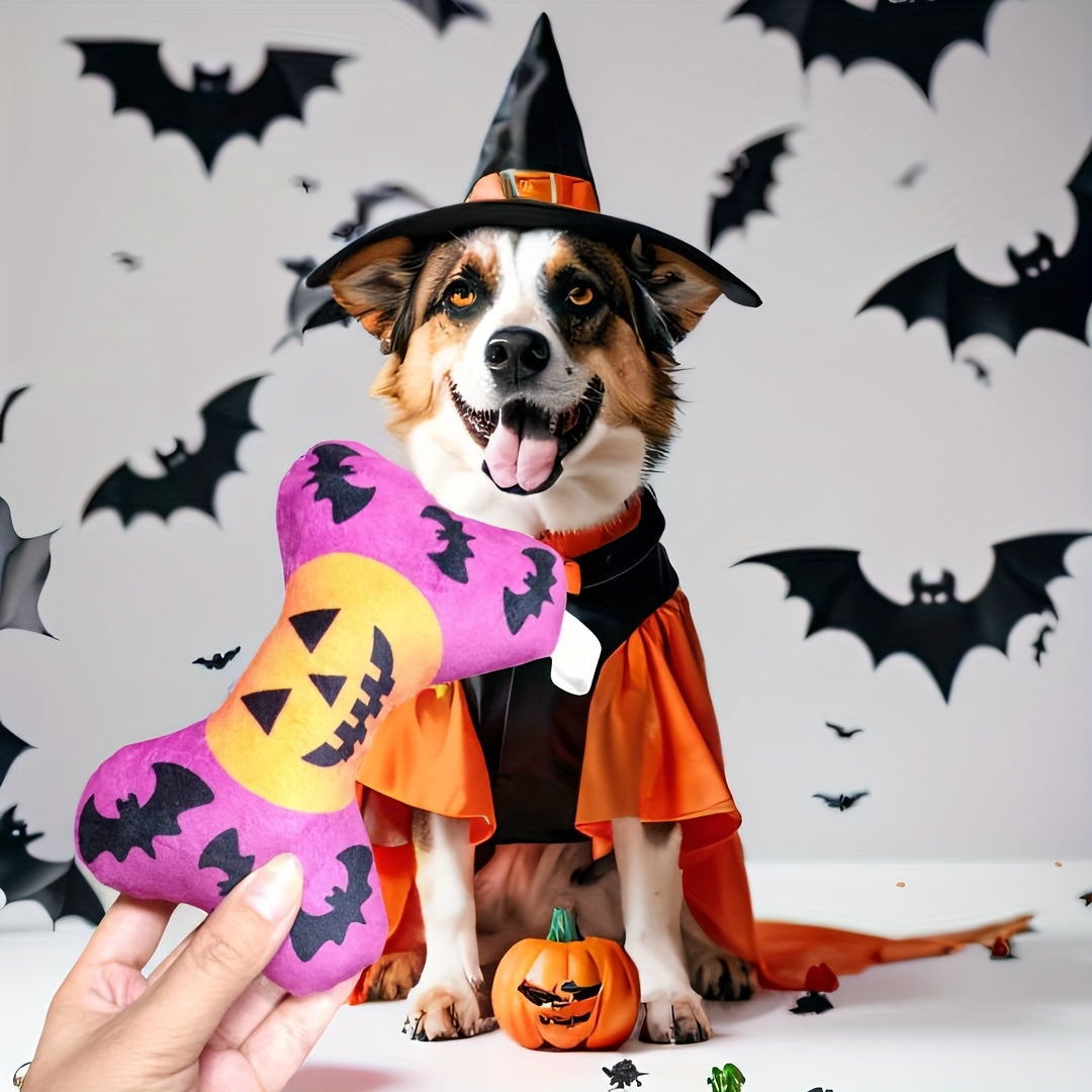 Halloween-Themed Squeaky Dog Bone Toy -