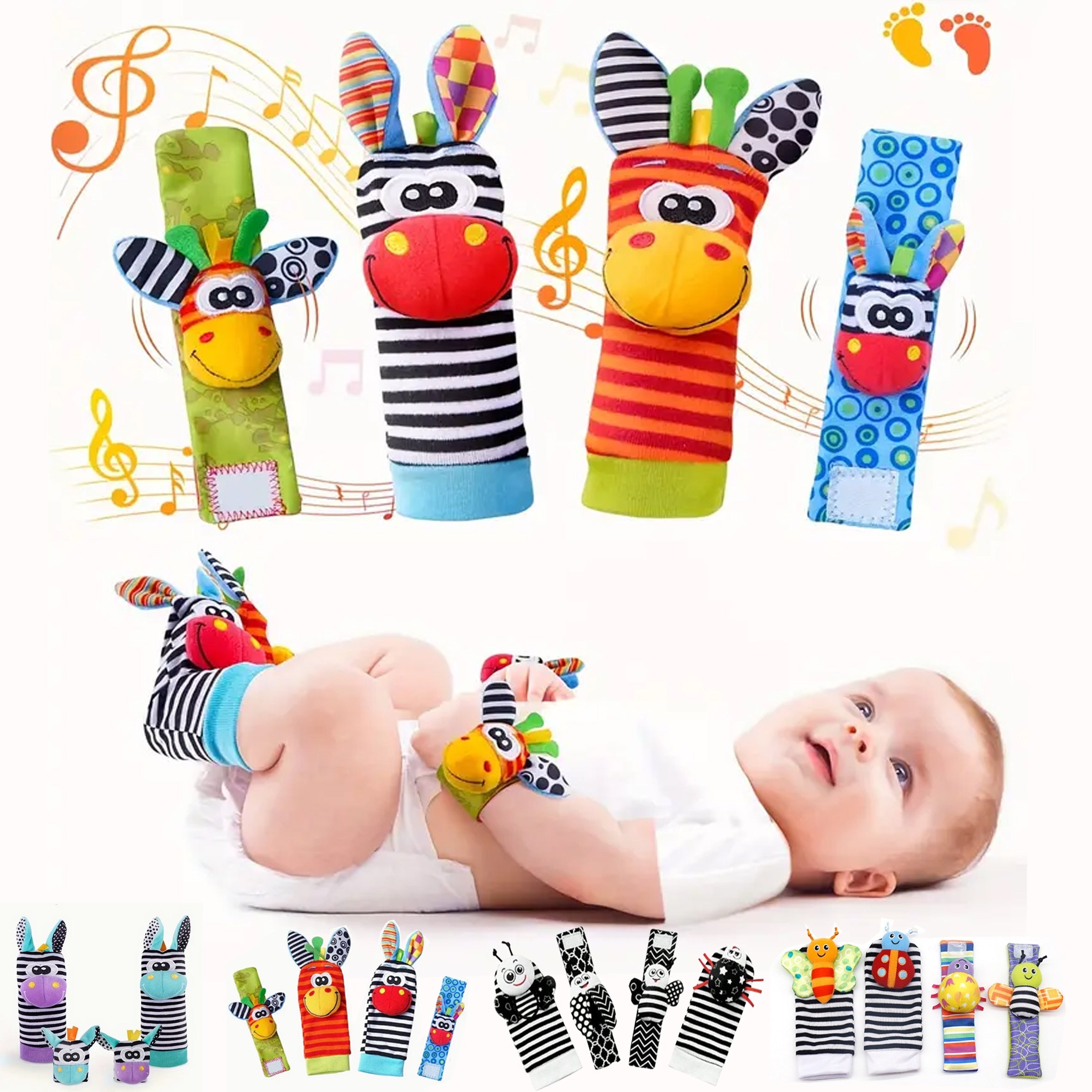 4pcs Baby Rattles Toys for 0-12 Month, Infant Girl Boy Toys for Babies 3-6 Months, Newborn Hand & Foot Toys for 0 to 9 Months, Baby Shower Gifts Set with Wrist Rattle Socks