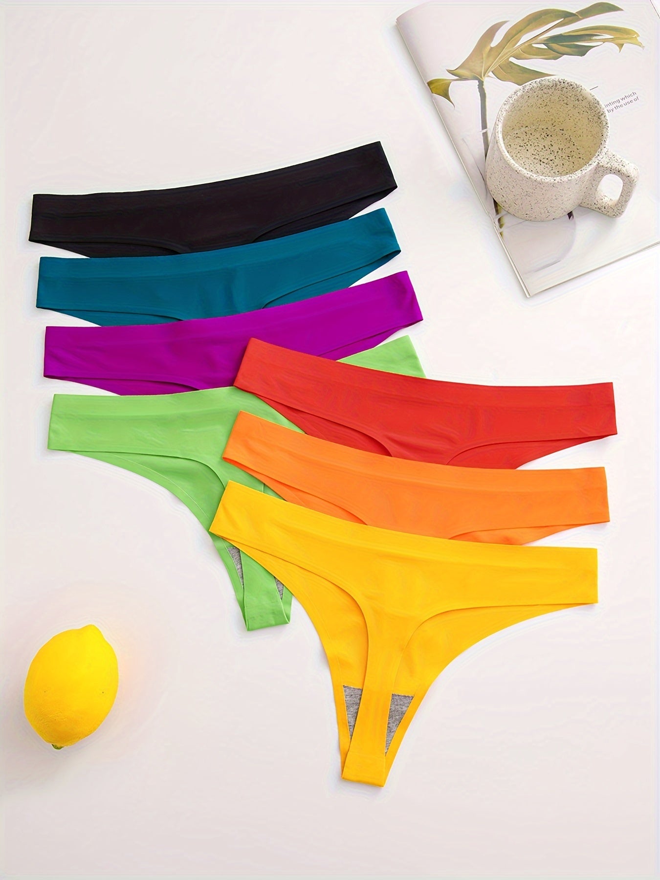 Seven-Pack Thin Breathable Comfortable Seamless Low-Rise Thong Panties, Smooth Fit Minimalist Design Lightweight Fabric, Vstring Panties Noshow Panties, Women's Essentials, 7P7008#, Casual Attire