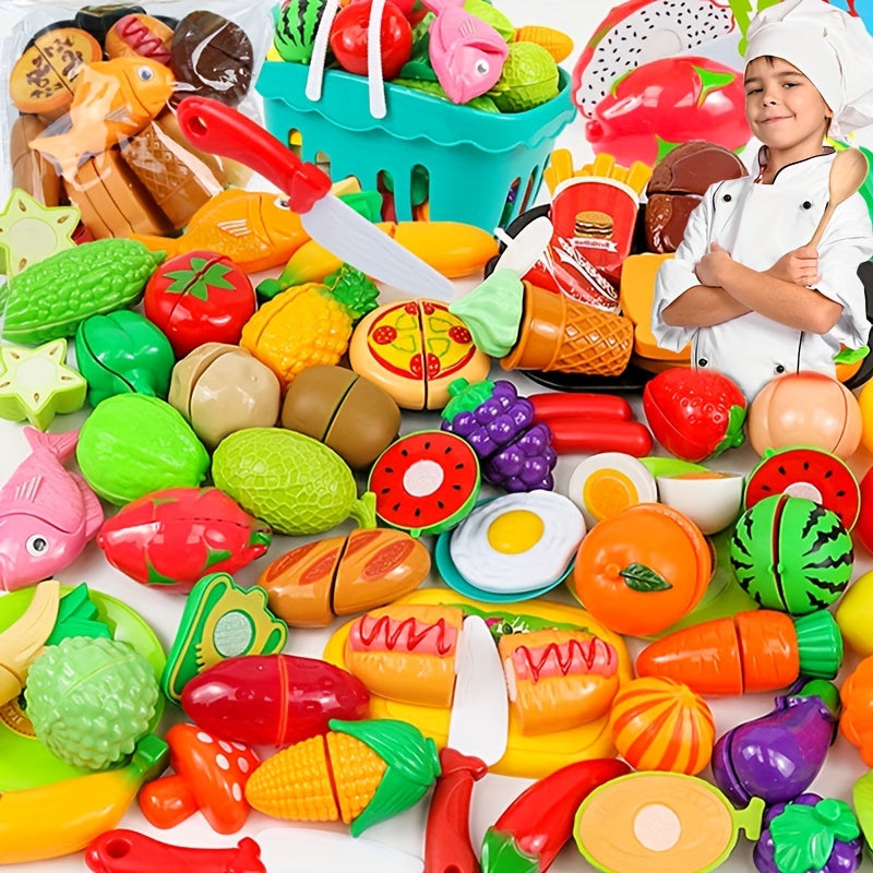 Educational Kitchen Playset for Youngsters - Plastic Fruit and Vegetable Cutting Toys, Simulation Food Set for Boys and Girls, Multicolor ABS Material, Perfect for Winter, New Year