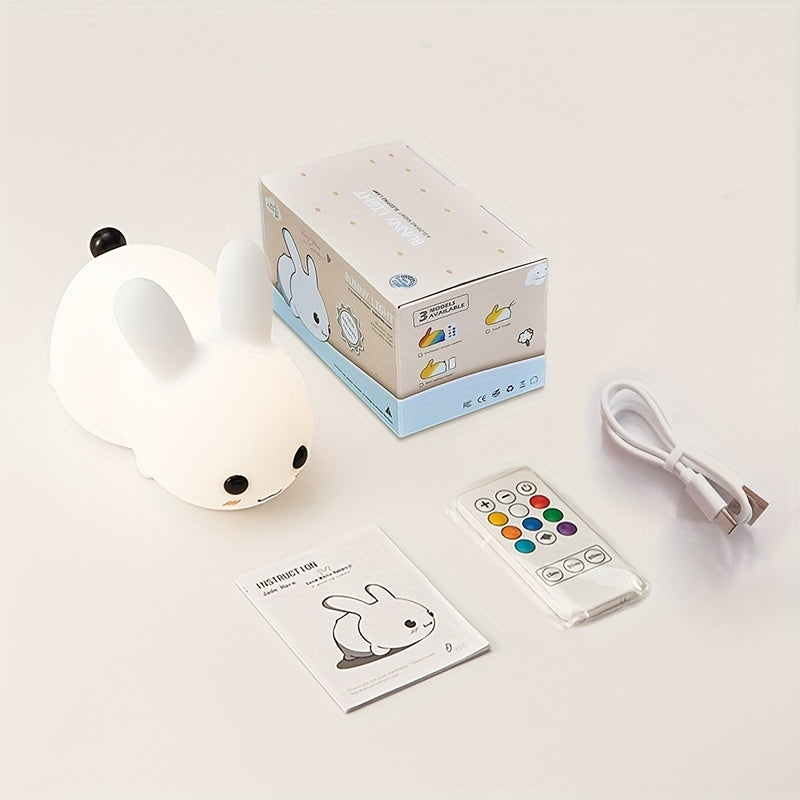 1 Jade Rabbit Silicone Night Light Creative Gift USB Charging Colorful Remote Control Dimming Touch Sleep LED Lights