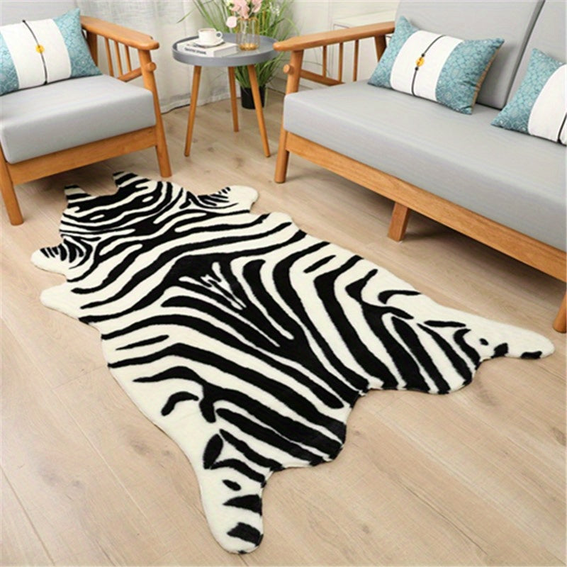 Washable Low-Pile Faux Cowhide Rug - 1pc Durable Western Style Animal Print Carpet for Bedroom and Living Room Decor - Home and Room Decor