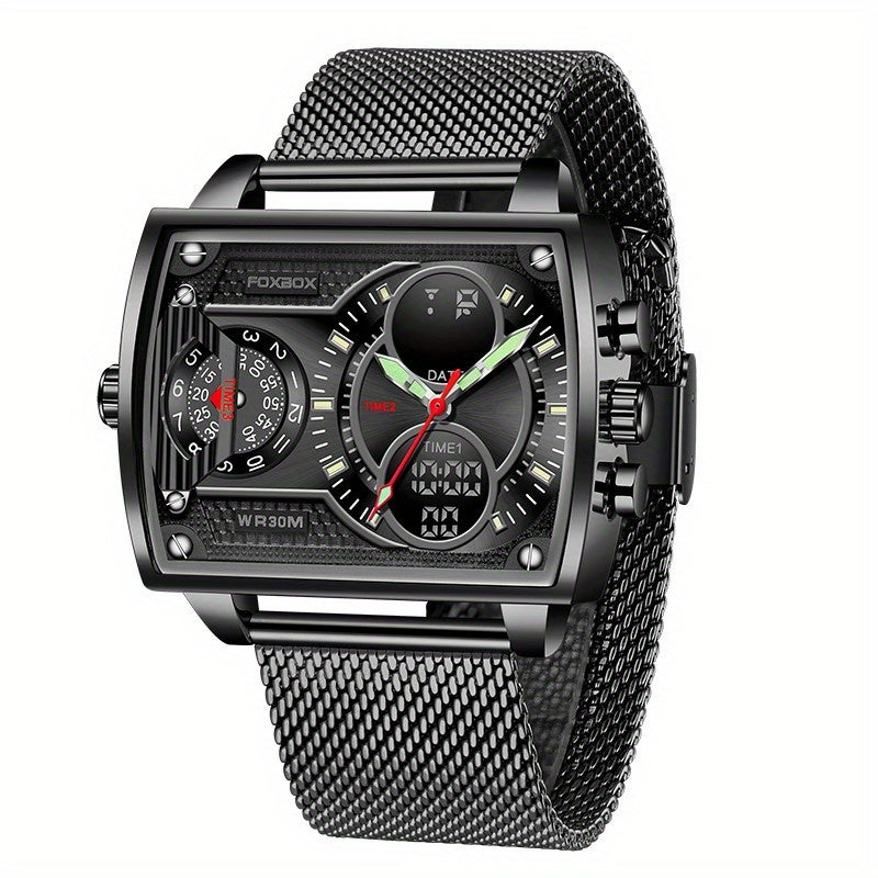 LIGE Men Watch FOXBOX Fashion Square Watch Sports Double Display Watch, Ideal Choice For Gifts