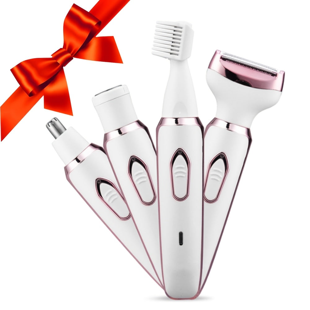 Electric Lady Shaver, Women Razors for Shaving Cordless 4-in-1 Shaver for Women Face, Legs and Underarm, Portable Bikini Trimmer Wet & Dry Hair Removal, Cordless - Micro USB Rechargeable